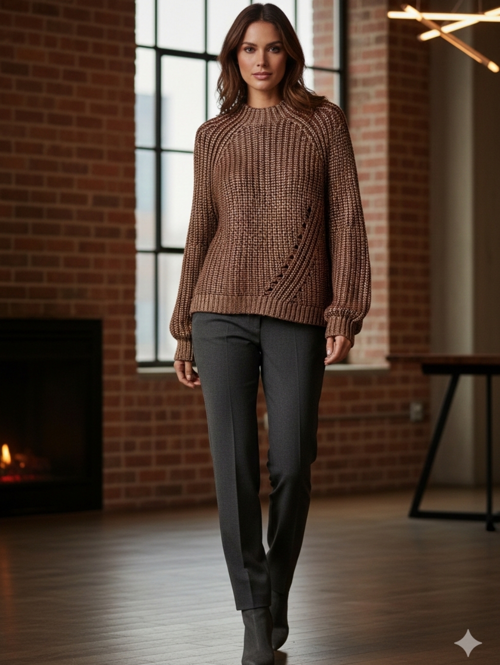 525 America Metallic Gold Garnet Heart Knit Sweater L